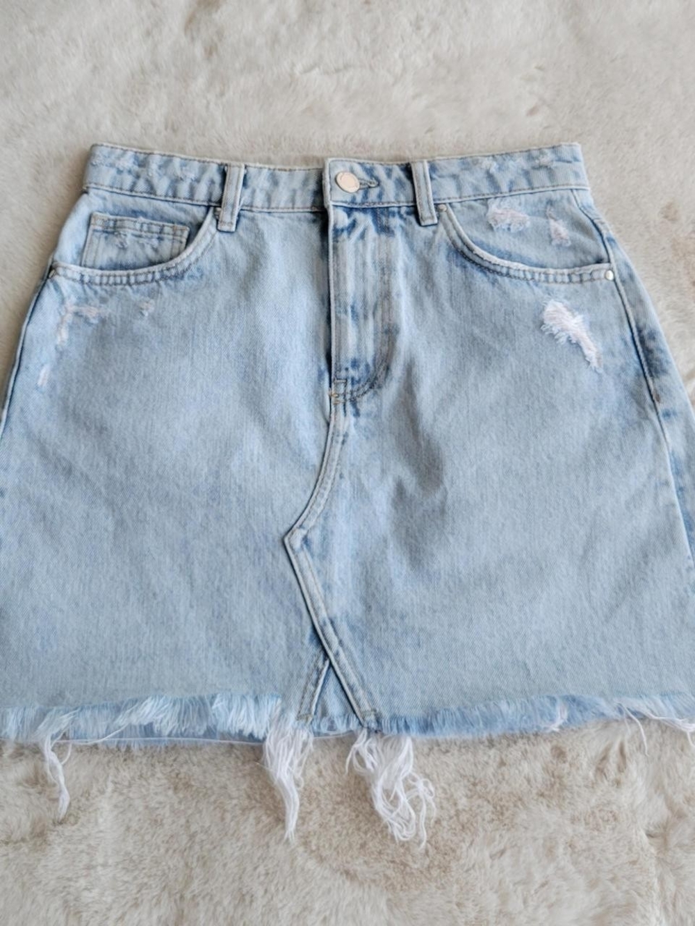 Zara Light Blue Distressed Denim Mini Skirt